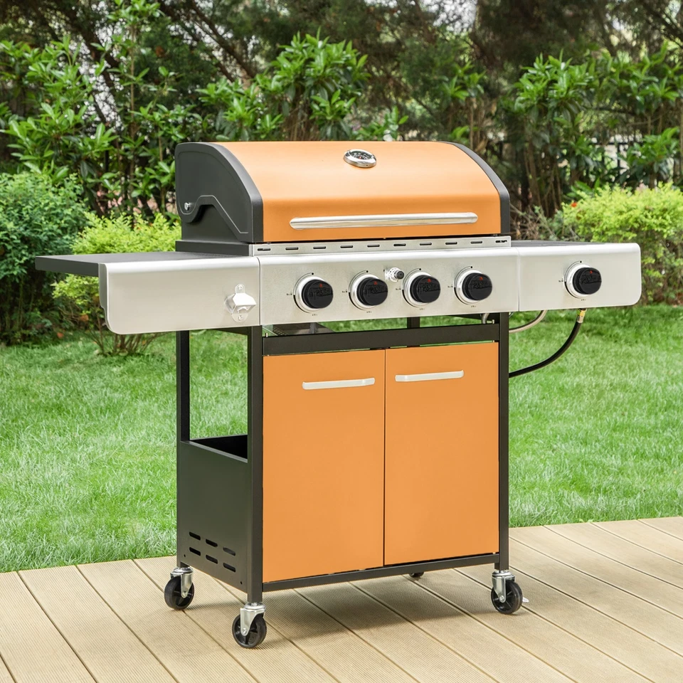 Parrilla de barbacoa de gas propano de 4 quemadores con quemador lateral rejillas de hierro fundido, 42.000 BTU Foto 3 de 3