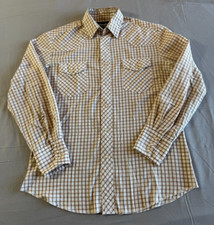 Wrangler Pearl Snap Shirt Western Medium Men's Brown Yolk Rodeo Cowboy