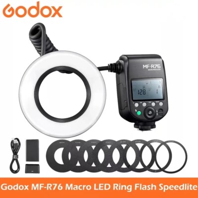 Godox MF-R76 Macro LED Ring Flash Speedlite Dual-Flash Tubes for DSLR Camera 76W