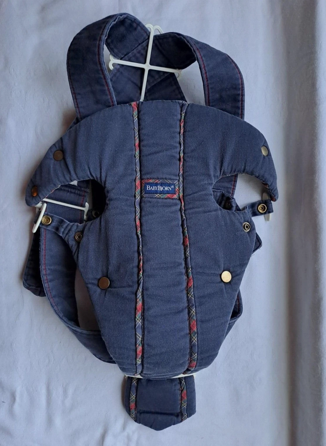 BabyBjorn baby carrier Navy Blue/Tarten. Size adjustable & 100% Cotton.