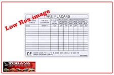 Decal, Tyre Placard 9937548ND (DE) to Suit Torana LH L34