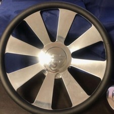 CHEVY STEERING WHEEL WITH BLACK LEATHER GRIP, HORN BUTTON, AND ADAPTER 