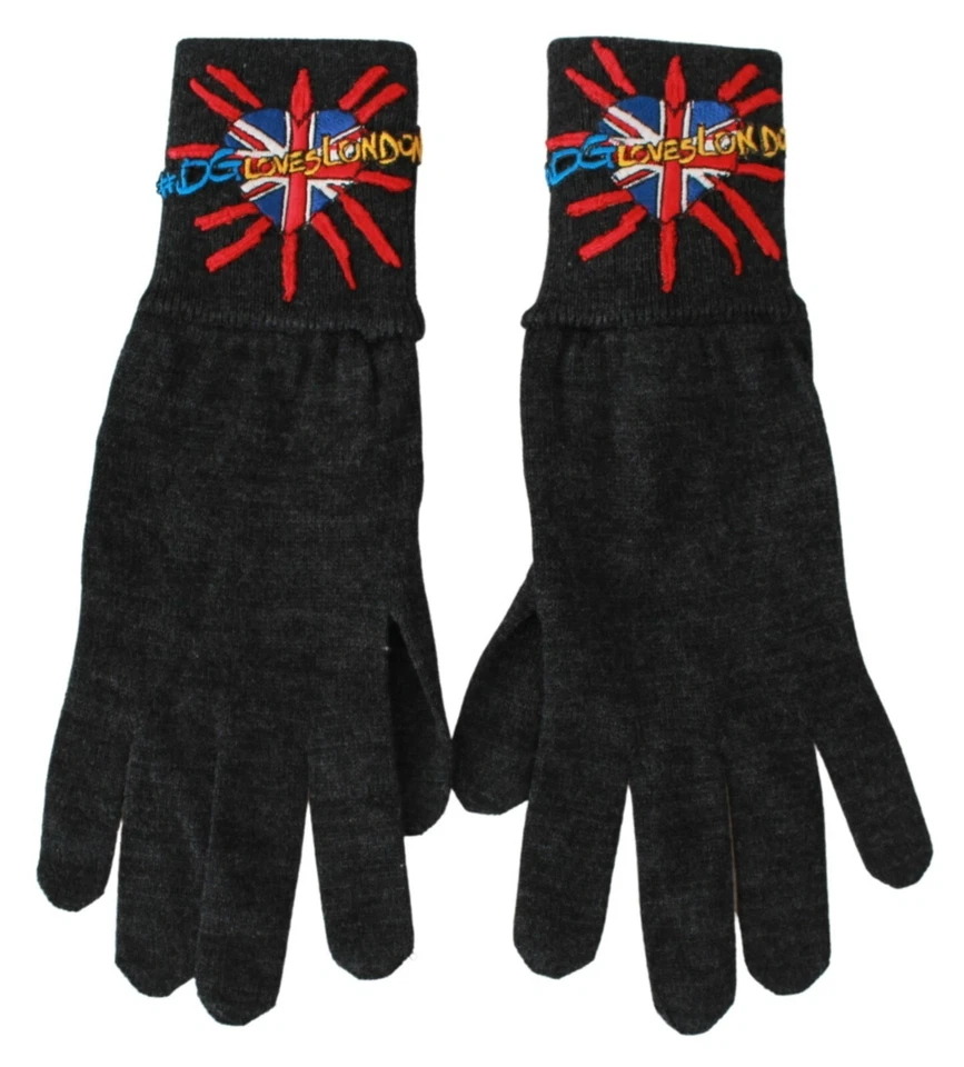 DOLCE & GABBANA Gloves Wool Gray #DGLovesLondon Embroidered Mittens RRP $400 - Image 4 of 4