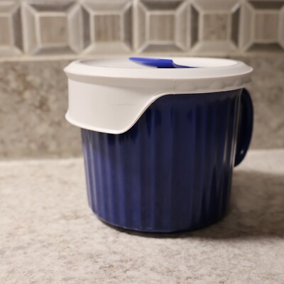 Corningware Pop In Colors BLUE 20 oz Vented Soup Mug Lid EUC Large  Stoneware | eBay
