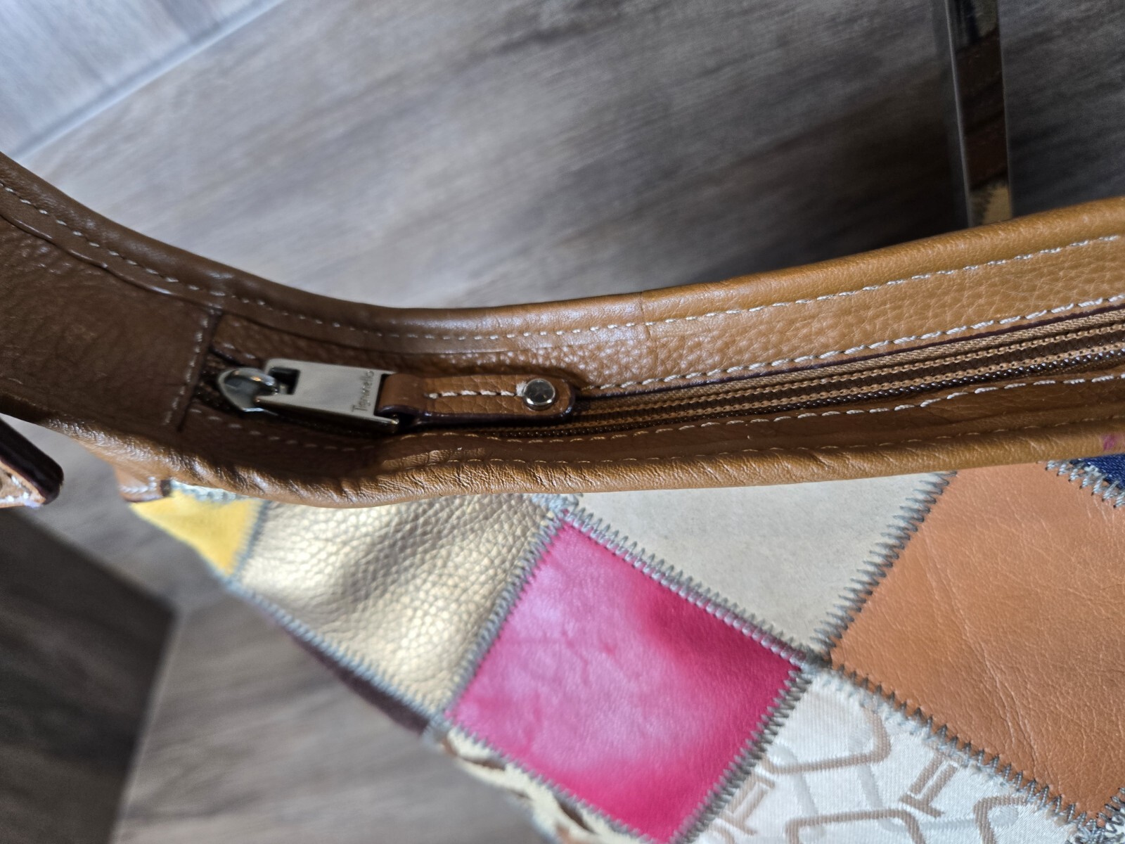 Vintage Patchwork Leather Crescent Mixed Media Su… - image 6