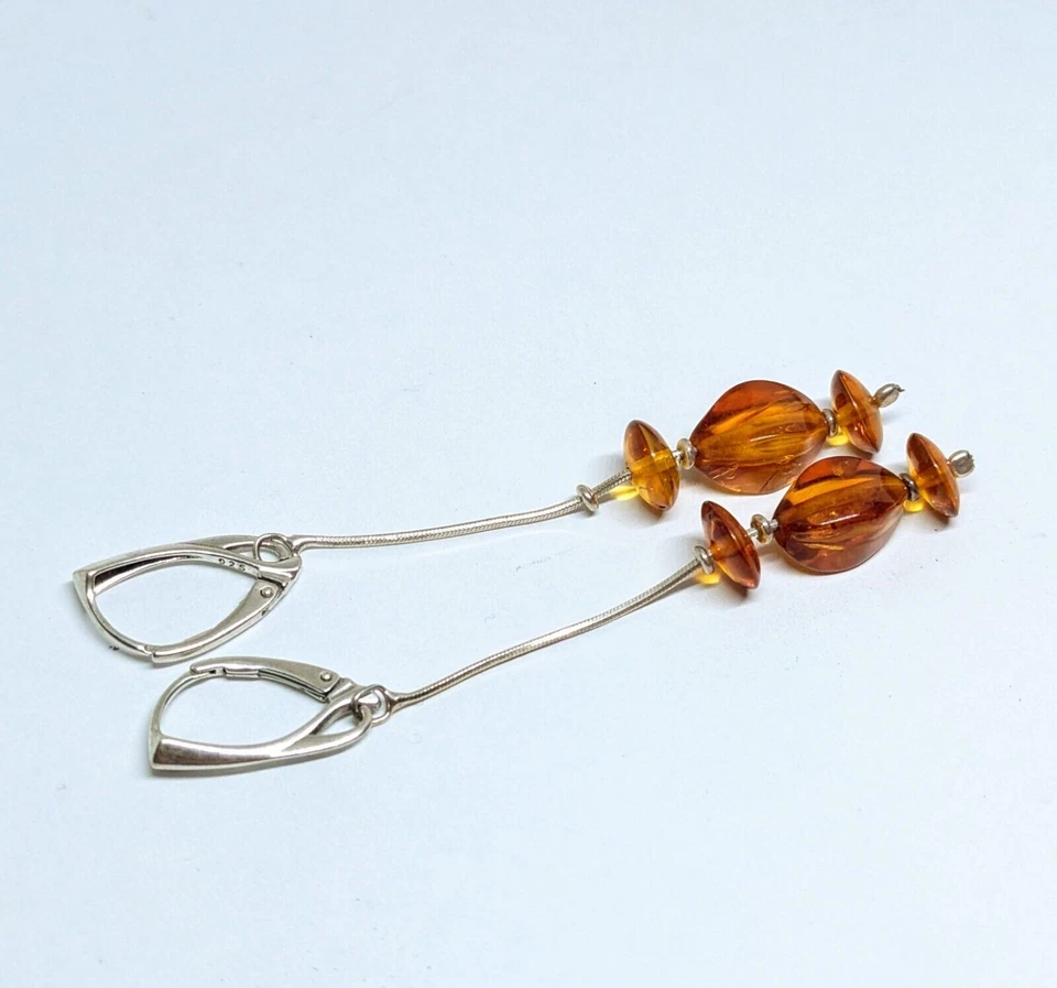 Orecchini pendenti in argento sterling 925 ambra baltica naturale gocce... - Immagine 4 di 4
