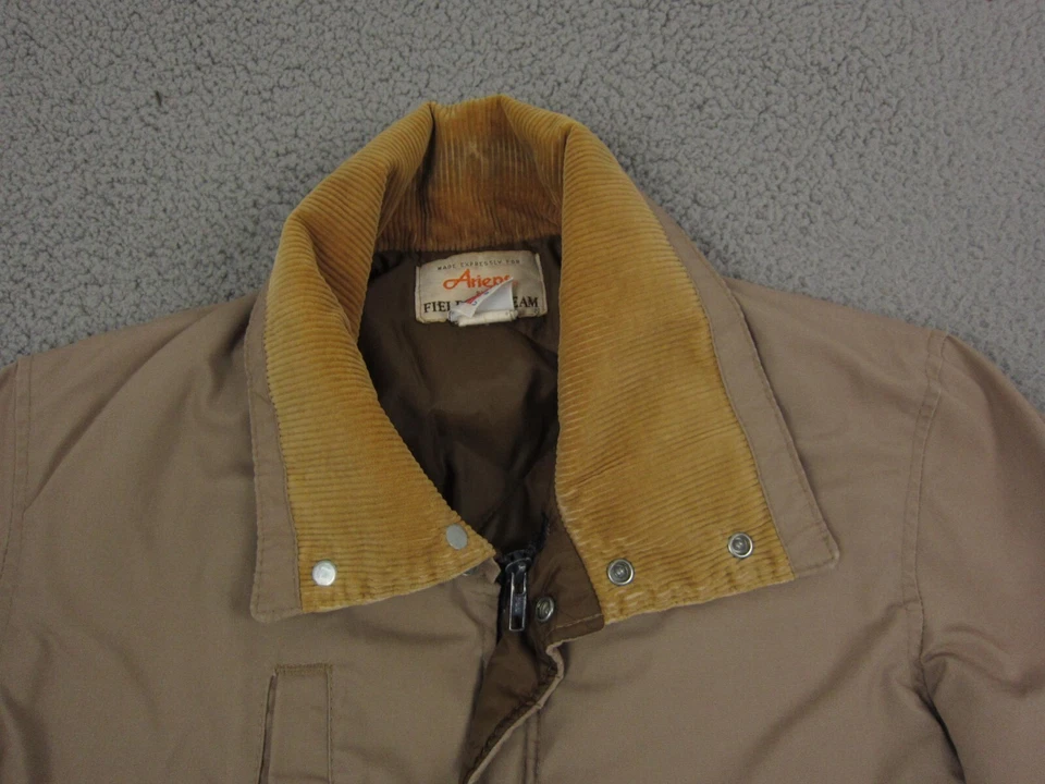 Vintage Field & Stream Jacket Mens Small Brown 80s Puffer Parka Zip Corduroy - Image 2 of 4