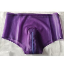 Womens Purple Transparent Latex Panties Rubber Shorts with crotch zip Underwear