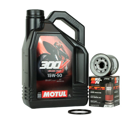 Ölfilter KN303 + Motul 15W50 für Honda Kawasaki Yamaha Motorrad Ölwechselset