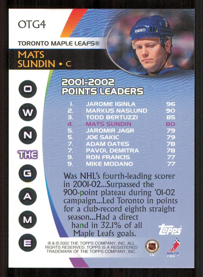 2002-03 Topps Own The Game #OTG4 Mats Sundin - Image 2 of 2