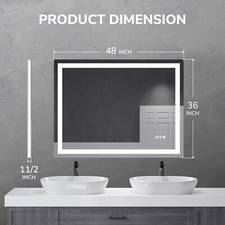 48x36" LED Bathroom Mirror, Anti-Fog, Dimmable, 3 Color, Lighted Wall Mount US