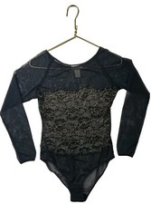 Victoria Secret VTG Gold label Black Bodysuit Long Sleeve Illusion Mesh Gold M
