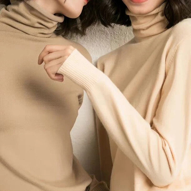 Women Slim Warm Knitted Turtleneck Cashmere Long Sleeve Pullover Sweaters Jumper - Image 3 of 4