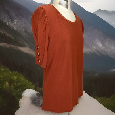 Diana Belle Women's Rust Stretch Puff Sleeve Top S Short Slv Crepe lightweight