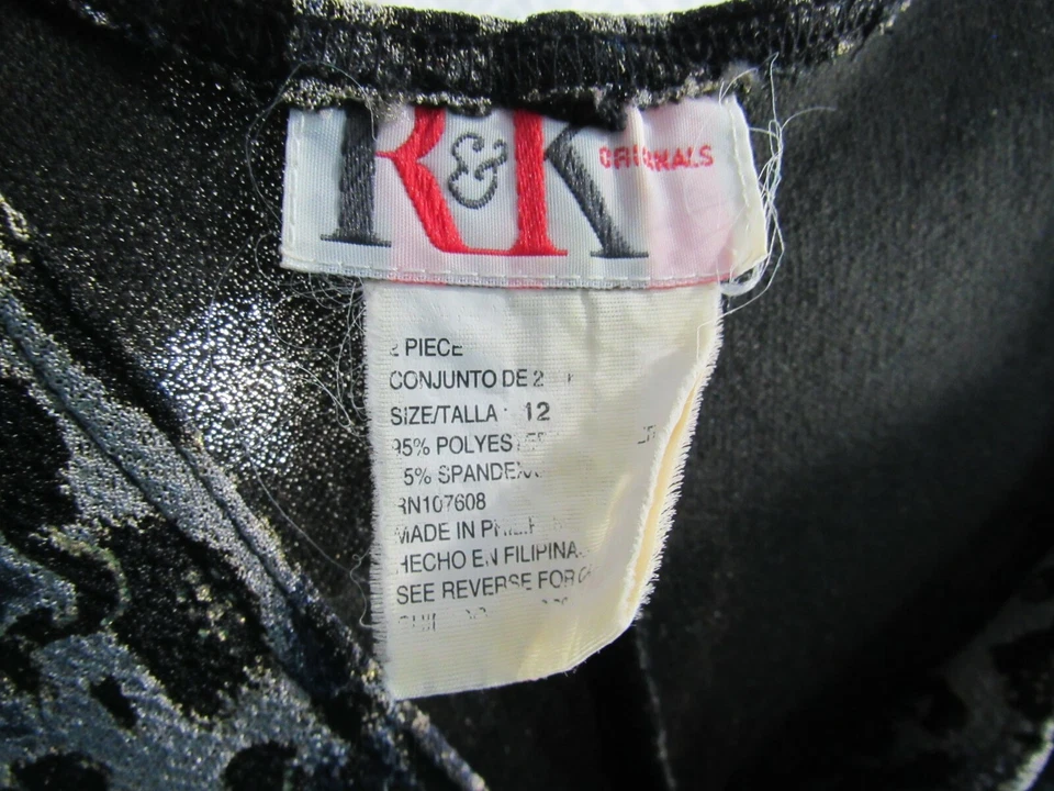 Vestido y Top R K Originals 2 Piezas Talla 12 Gris Negro Azul Dorado Frente Abierto Top Foto 2 de 4