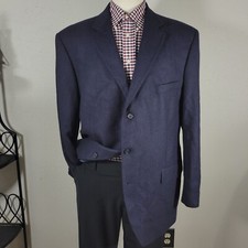 Stafford Men's Sport Coat Blazer Three Button Navy Herringbone Wool Size 46R