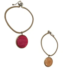 Chicos Reversible Druzy Peach Red Large Pendant Gold Tone Statement Necklace