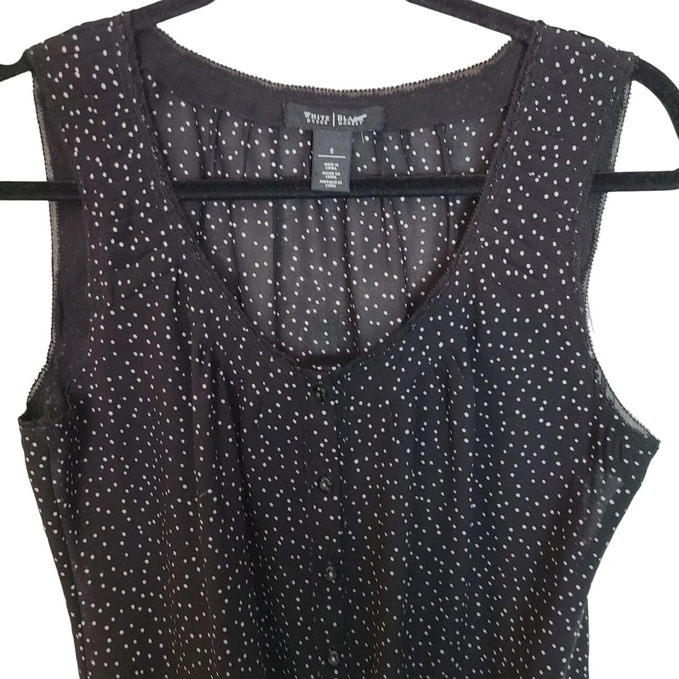White House Black Market Womens 8 Black White Polka Tie Front Sleeveless Blouse - Изображение 2 из 4