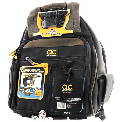 CLC L255 Professional Tool 53 Pocket Lighted Backpack Bag Carrier Padded  Straps