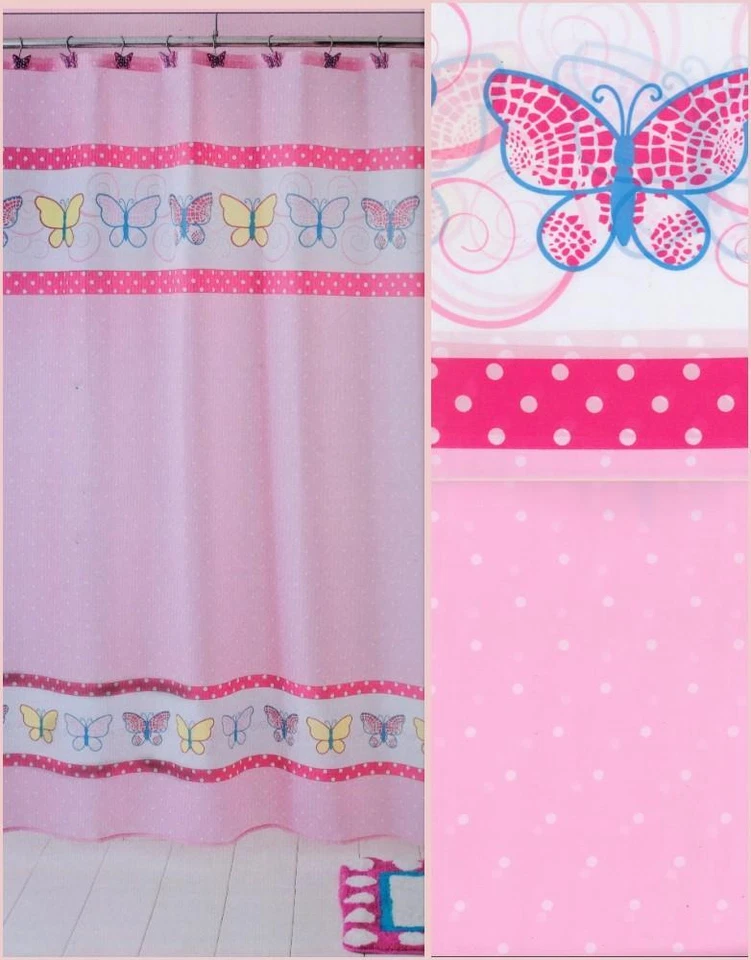 Mariposas Mariposa Lunares Rosa Primavera Tela Cortina de Ducha 70"x72" Foto 2 de 4