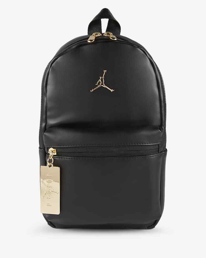 Mochila Nike Jordan (pequeña) Jumpman negra y dorada limitada logotipo de metal |