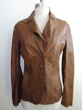 NEW GIMO’S $1,500 brown distressed leather lightweight jacket women’s Italian 42