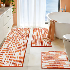 Bathroom Rugs Sets 3 Piece, U-Shaped Toilet Sets, Orange and Wihte