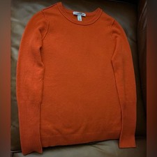 Autumn Cashmere Women's Orange Reversed Seams Crewneck Sweater Size XS EUC
