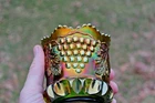 ANTIQUE NORTHWOOD GRAPE AND CABLE CARNIVAL GLASS SPOONER - GREEN