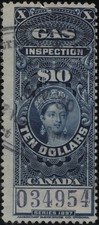 Canada 1897 VanDam #FG29 $10.00 blue, Q.V., Gas Insp. (purple control #) used