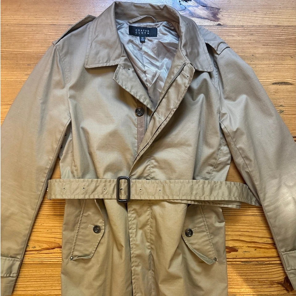 Coated Cloth tan womens belted trench coat SIZE M - Image 3 of 4