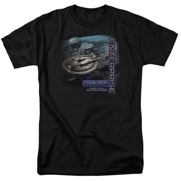 Star Trek Enterprise Nx 01 Kurzarm T-Shirt Unisex Crew Neck Schwarz Baumwolle-image