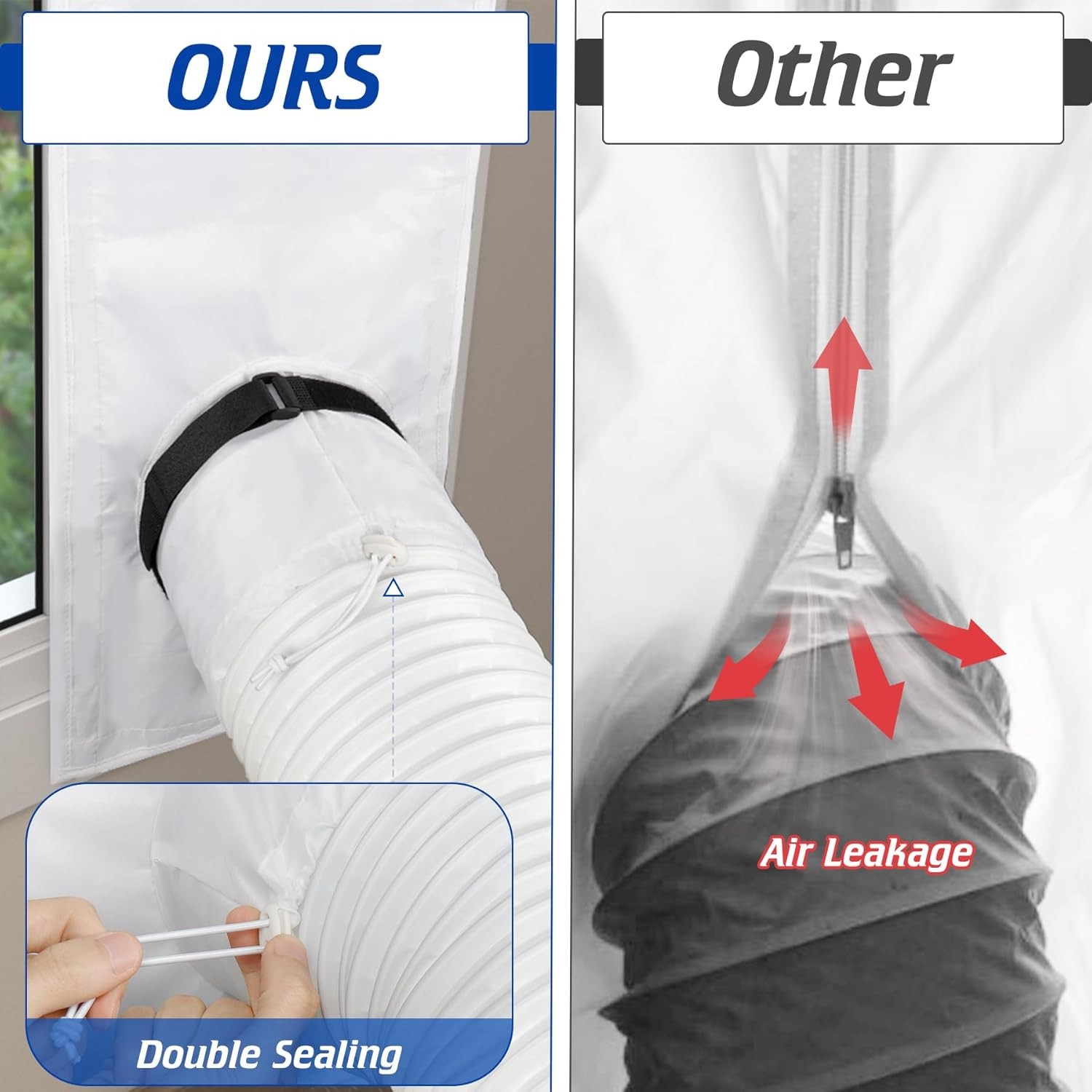 Portable Air Conditioner Window Seal Kit with Leaf Screen Drawstring Design AC