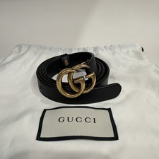 Gucci GG Thin Marmont Black Leather Belt Women  s Sz 100