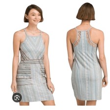 Prana Women's Ardor Dress Striped Geo Print Halter Neck Pocket Size Large NWT