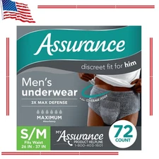 Assurance Men's Incontinence Underwear, S/M, Maximum Absorbency, Male (72 Count)