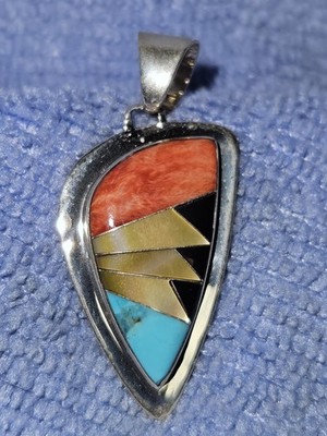 925 Silber Western Style Anhänger Made In Philippines Multi-Stein Inlay 13g 