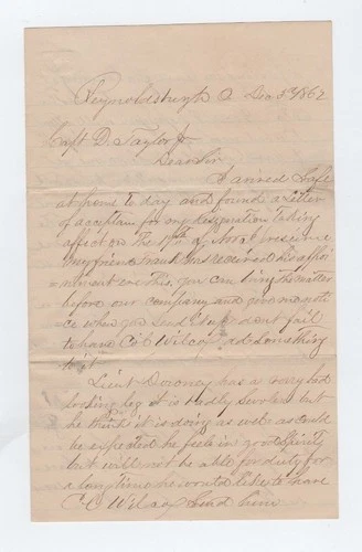 CIVIL WAR LETTER - 113th Ohio Vols - Reports on Wounded Soldiers, Regiment News
