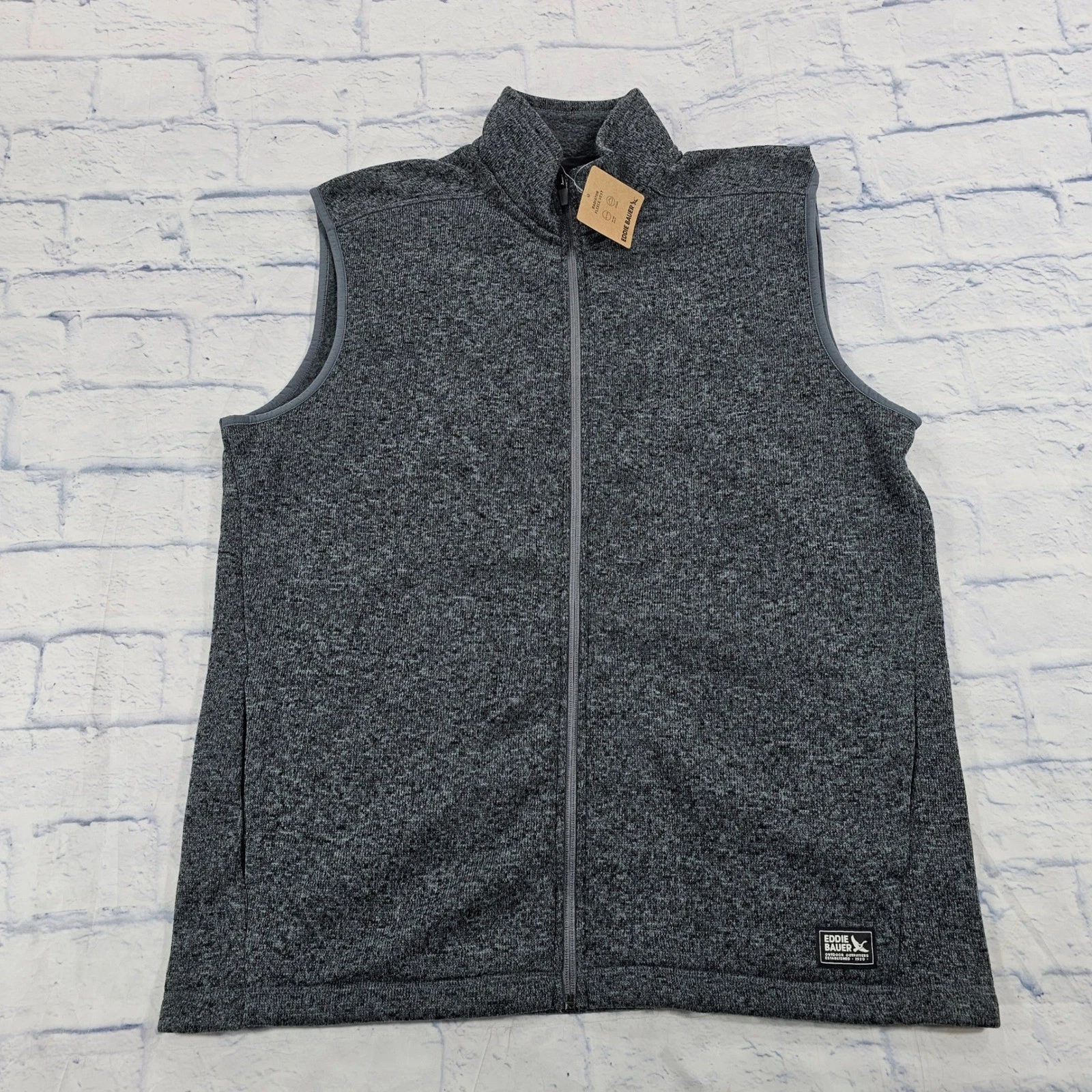 Eddie Bauer Radiator Fleece Vest MENS L Gray Heather Full Zip Ultrasoft Stretch