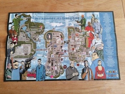 GTA Grand Theft Auto Liberty City Karte / Map / Poster - Vintage