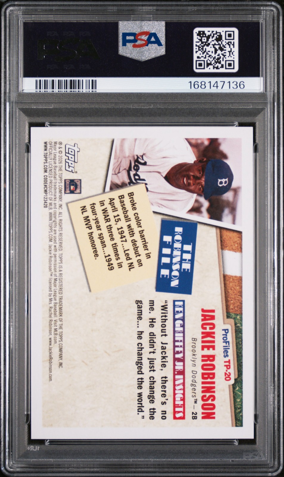 2026 TOPPS TOPPS PROFILES BLUE FOIL #20 JACKIE ROBINSON 9/150 PSA 8 view 2