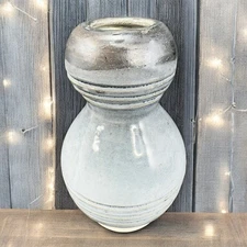 Primitive Style Art Pottery Bud Vase Round Bottom Gray Black Lines Glaze Vase