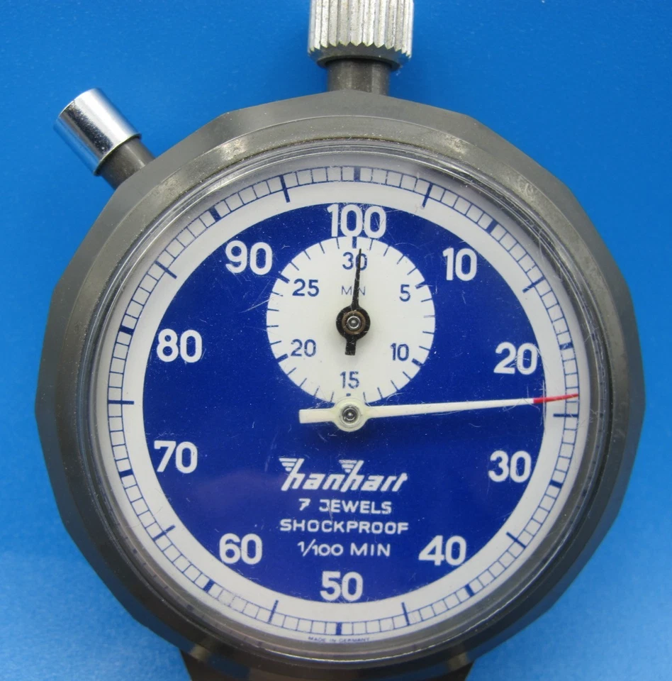 Cronómetro Hanhart 7 Joyas 1/100 Min Azul, Antimagnético, Protegido al Agua Foto 4 de 4