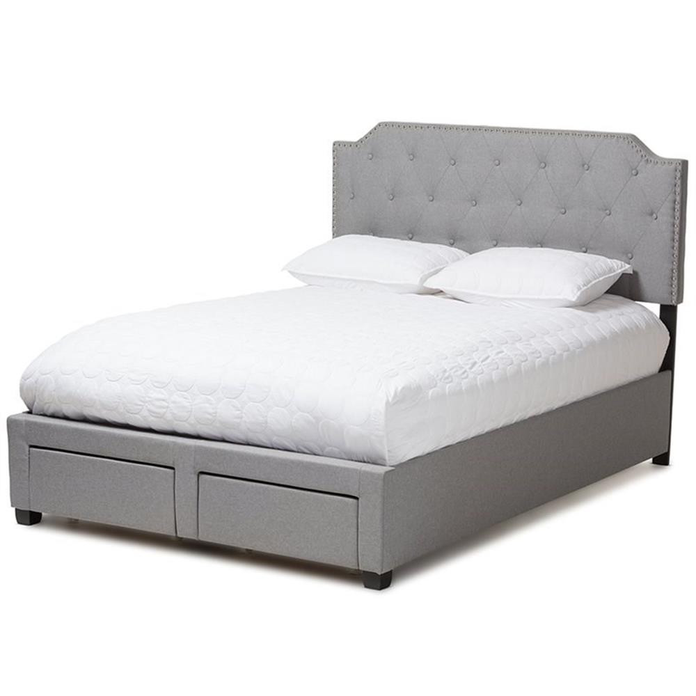 Baxton Studio Aubrianne Tufted Queen Storage Panel Bed in Gr