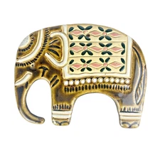 Vintage Hand Painted Ceramic Elephant Trivet Hot Plate Boho Wall Art Brown Pink