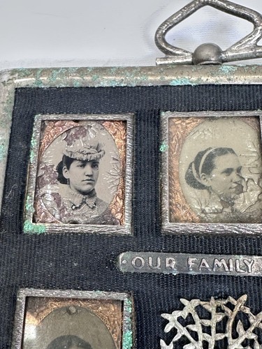 Framed Antique 1800's Family Tree Miniature Photos Tin Type RARE 5" x 3.5" - Picture 13 of 16