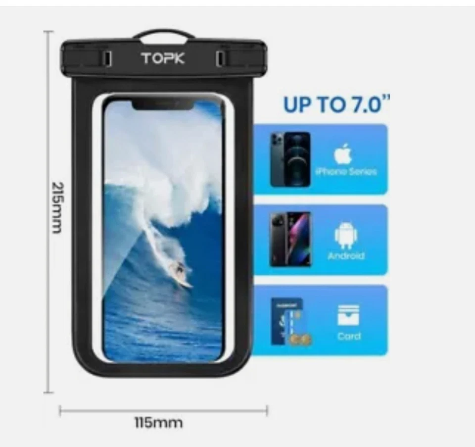 TOPK  2 Pack Of Waterproof Phone Pouch Underwater Cover Universal Dry Bag Mobile - Image 3 of 4