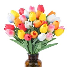 Fake Flowers Tulips Artificial Silk Flower 15pcs Real Touch 14 for Spring Eas...