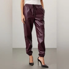 Natori Faux Leather Luxe Lambskin Jogger Pants Dark Burgundy Women's Small EUC