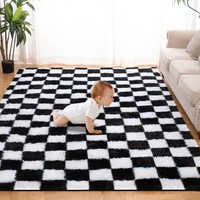 Hochflor Teppich Wohnzimmer Flauschig Weich Schwarz Weiß 140X200Cm Rutschfest